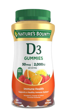 Nature’s Bounty Vitamin D3 Gummies 50mcg (2000 IU, 90 Count)/12pk
