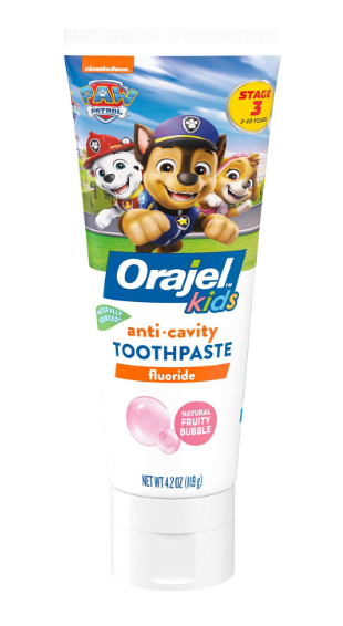 Orajel Kids Paw Patrol Anti-Cavity Fluoride Toothpaste, Natural Fruity Bubble Flavor, 4.2oz Tube
