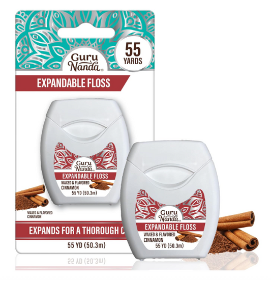 GuruNanda Expandable Waxed Dental Floss for Gentle, Deep Cleaning Wide Teeth Flossing - Cinnamon Flavor - 55 Yards
